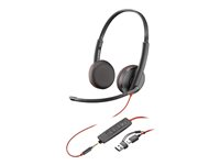 Poly Blackwire 3225 - Blackwire 3200 Series - headset - på øret - kablet - 3,5 mm jackstik, USB-C - sort - Certified for Skype for Business, Cisco Jabber Certified, Avaya Certified, UC-certificeret 8X229AA