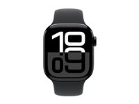 Apple Watch Series 10 (GPS) - 42 mm - jet sort aluminium - smart ur med sportsbånd - fluoroelastomer - sort - båndstørrelse: S/M - 64 GB - Wi-Fi 4, UWB, Bluetooth - 30 g MWWE3QN/A