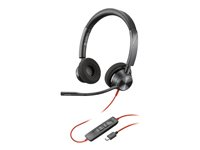 Poly Blackwire 3320 - Blackwire 3300 series - headset - på øret - kablet - USB-C - sort - UC-certificeret 8X219AA