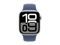 Apple Watch Series 10 (GPS) - 42 mm - sølvaluminium - smart ur med sportsbånd - fluoroelastomer - denim - båndstørrelse: S/M - 64 GB - Wi-Fi 4, UWB, Bluetooth - 30 g MWWA3QN/A