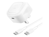 Belkin BoostCharge - Strømforsyningsadapter - kompakt - 45 Watt - Fast Charge, PD 3.1/PPS (USB-C) - på kabel: USB-C - United Kingdom - med USB-C-kabel (1 m) WCA013KQ1MWH-B6