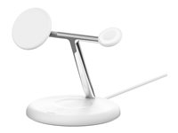 Belkin BoostCharge Pro 3-in-1 - Trådløs opladningsstander - magnetisk med Qi2 + AC-strømadapter - 15 Watt - Fast Charge - hvid WIZ023VFWH