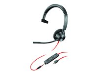 Poly Blackwire 3315-M - Blackwire 3300 series - headset - på øret - kablet - 3,5 mm jackstik, USB-C - sort - Certified for Microsoft Teams 76J15AA
