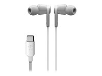 Belkin ROCKSTAR - Øreproptelefoner med mik. - i øret - kablet - USB-C - støjisolerende - hvid G3H0002BTWHT