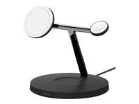 Belkin BoostCharge Pro 3-in-1 - Trådløs opladningsstander - magnetisk med Qi2 + AC-strømadapter - 15 Watt - Fast Charge - sort WIZ023VFBK