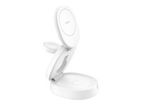Belkin BoostCharge - Trådløs opladningsstander - 3-i-1, magnetisk, kompakt + AC-strømadapter - 15 Watt - hvid WIZ034KQWH