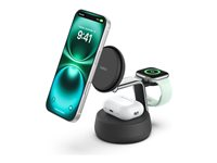 Belkin UltraCharge Pro - Trådløs opladningsstander - 3-i-1, Qi2 + AC-strømadapter - 25 Watt - Fast Charge - brunsort WIZ040KQCH