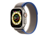 Apple Watch Ultra - 49 mm - titanium - smart ur med Trail Loop - blød dobbeltlagsnylon - blå/grå - båndstørrelse: S/M - 32 GB - Wi-Fi, LTE, UWB, Bluetooth - 4G - 61.3 g MNHL3DH/A