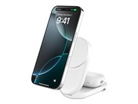 Belkin UltraCharge - Trådløs opladningsstander - 2-i-1, Qi2, magnetisk, foldbar + AC-strømadapter - 25 Watt - Ultra Fast Charge (USB-C) - hvid WIZ039KQWH