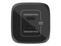 Belkin BoostCharge Pro - Strømforsyningsadapter - PPS-teknologi - 65 Watt - 3.25 A - PD 3.0, Fast Charge - 2 output-stikforbindelser (USB-C) - sort WCH013VFBK