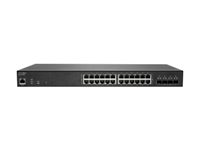 SonicWall Switch SWS14-24FPOE - Switch - Administreret - 24 x 10/100/1000 (PoE+) + 4 x 10 Gigabit SFP+ - monterbar på stativ - PoE+ (410 W) - med 1 års 24x7 Support 02-SSC-8377
