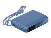 Belkin BoostCharge - Powerbank - med display - 10000 mAh - 20 Watt - PD - 2 output-stikforbindelser (USB-C) - på kabel: USB-C - blå BPB027HQBL