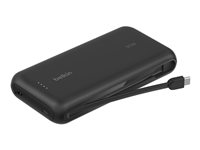 Belkin BoostCharge - Powerbank - med integreret kabel - 20000 mAh - 30 Watt - PD - 3 output-stikforbindelser (2 x USB-C, USB) - sort BPB024HQBK