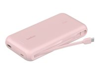 Belkin BoostCharge - Powerbank - med integreret kabel - 20000 mAh - 30 Watt - PD - 3 output-stikforbindelser (2 x USB-C, USB) - MFI Certified - pink BPB024HQPK